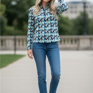 Tail Geometric Blue and Black Long Sleeve Top